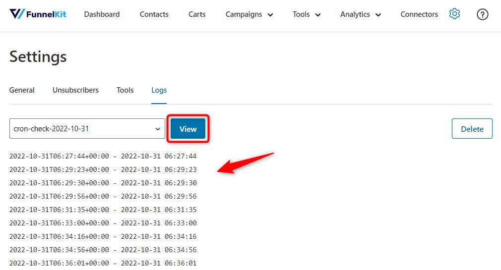 Click on View to see the CRON logs on your WordPress website