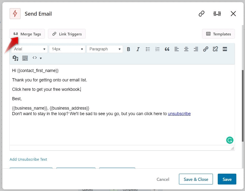 Adding merge tags in emails