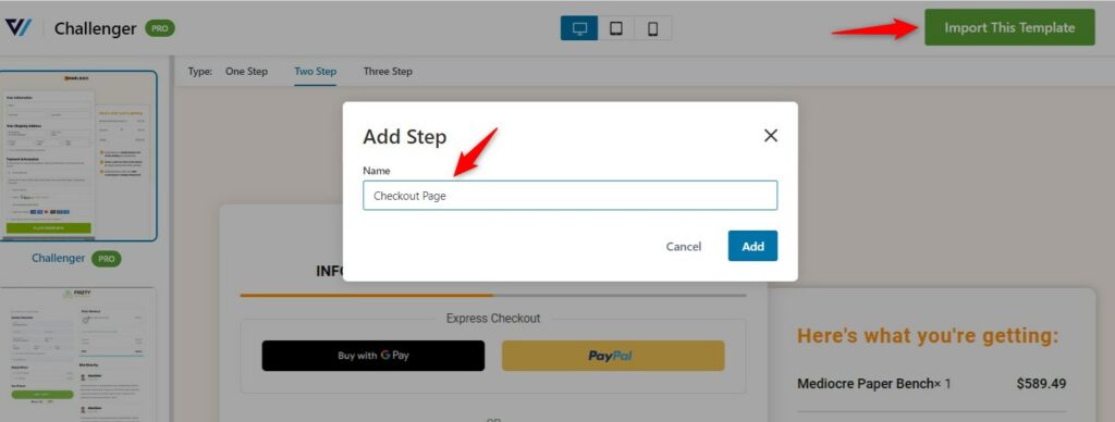 Select the number of steps and click on import