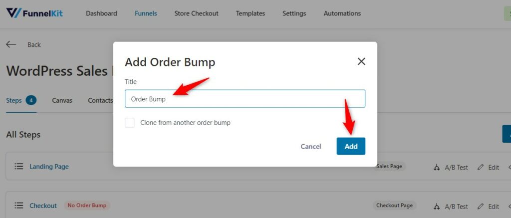 Name your order bump and click on the 'Add' button
