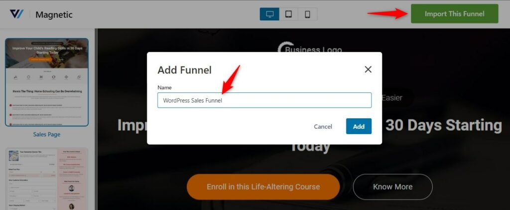 Name your funnel - WordPress Sales Funnel