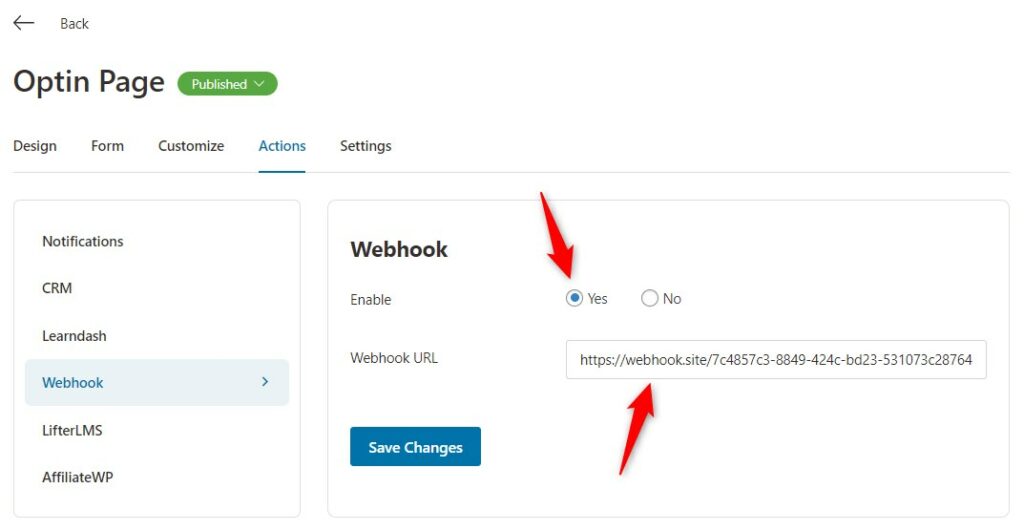 Enter the Webhook URL you want to send this data to