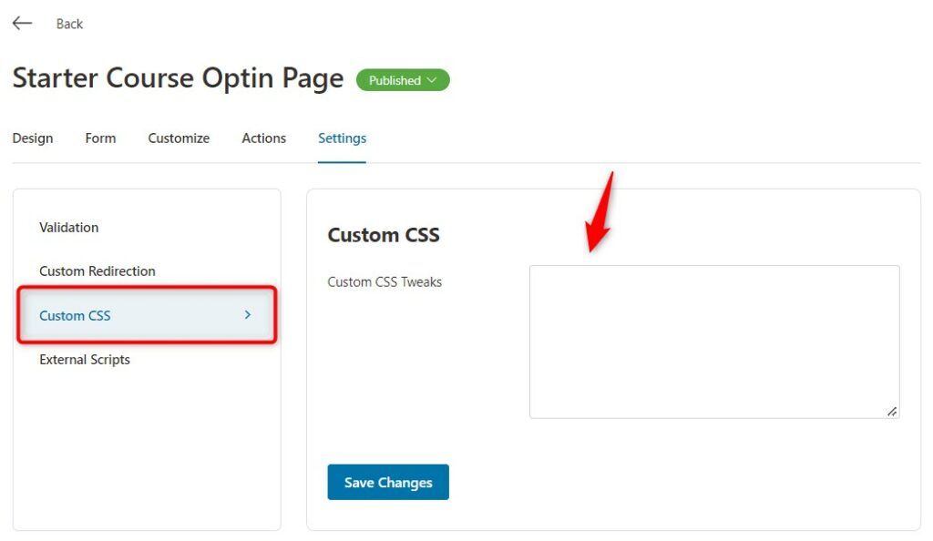 Opt-in page Custom CSS settings