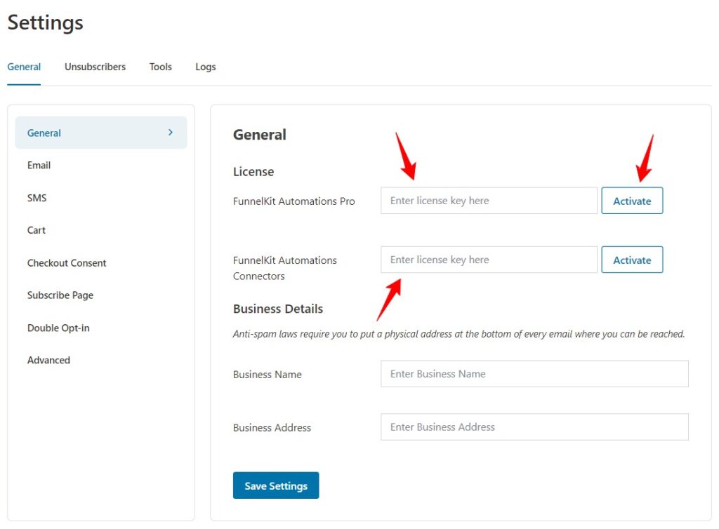 Paste the license or activation code of FunnelKit Automations Pro and Connectors