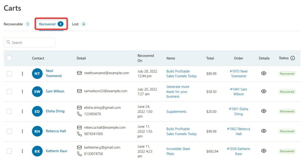 Recovered Carts in FunnelKit Automations