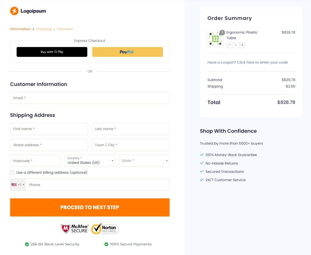 Three-step checkout form - multi-step checkout page template