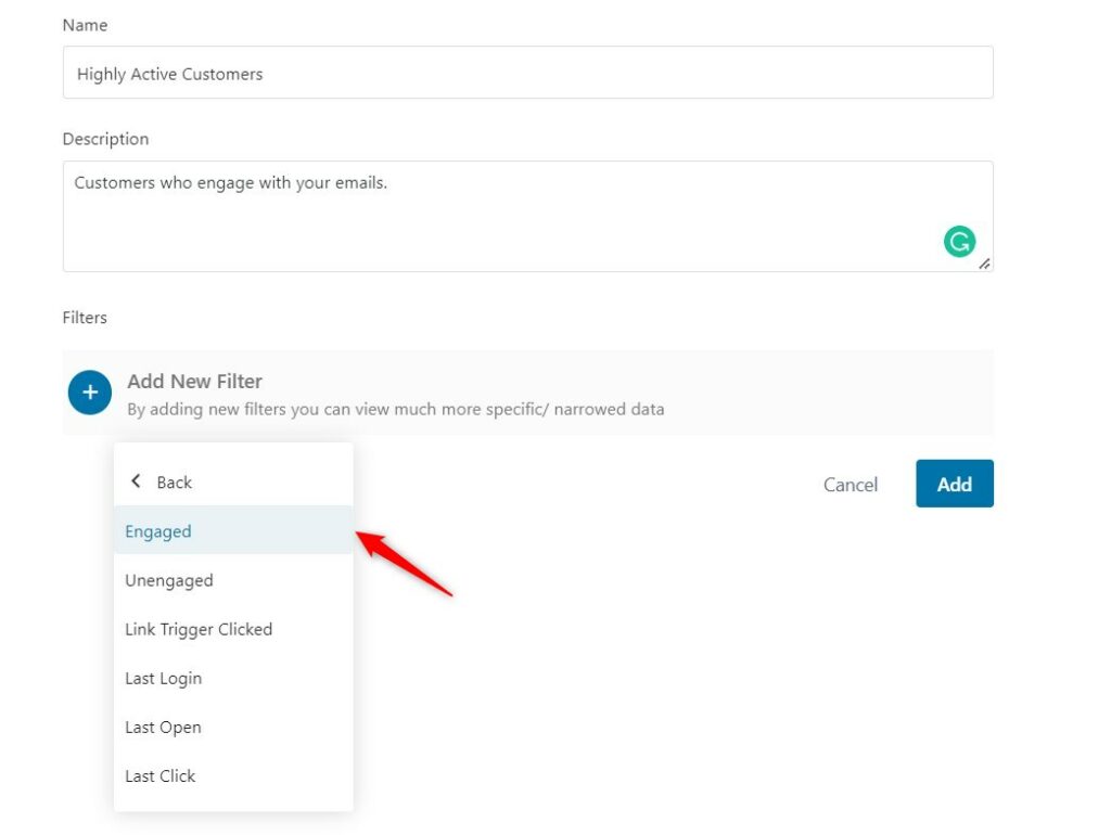 customizing the filter - engaged