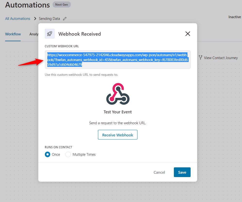 Copy the custom webhook URL