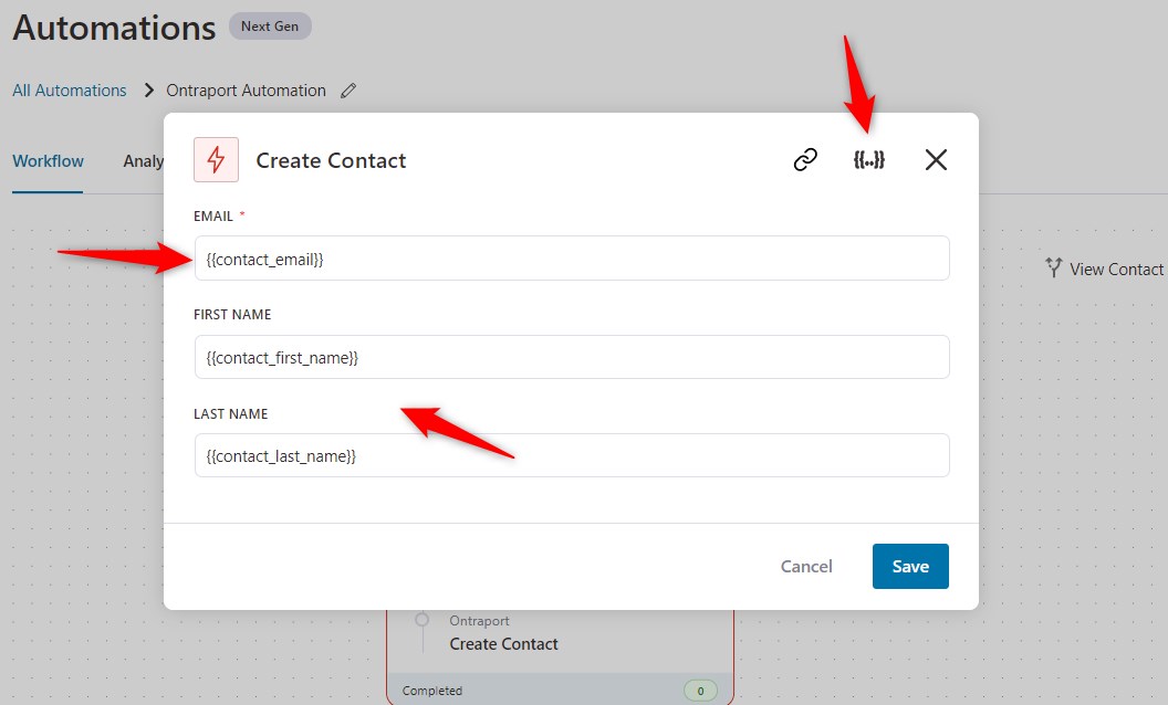 enter the merge tag to bring dynamic field values
