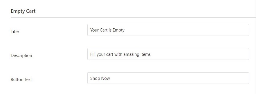 Empty cart settings