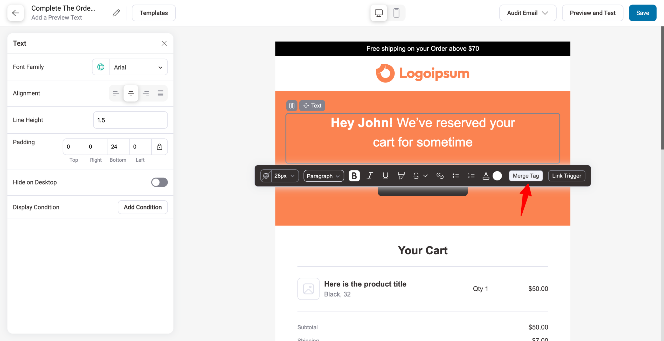 hit merge tag button