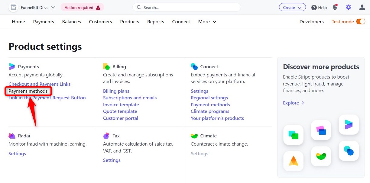 Go to Stripe settings - Payment methods