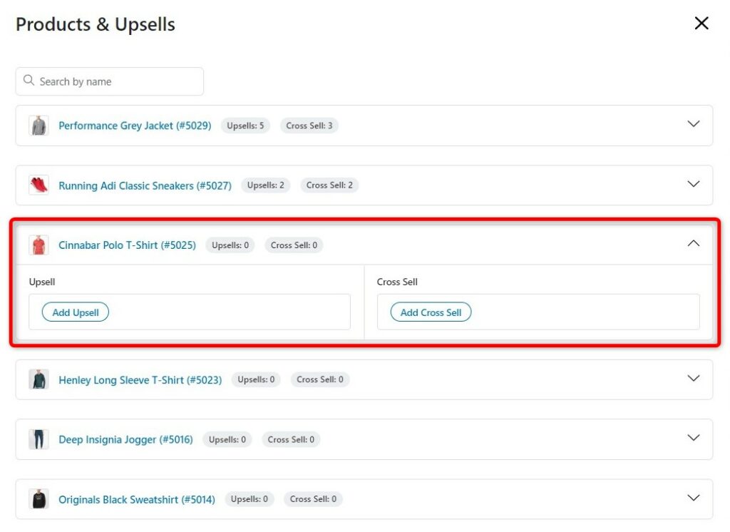 Locate the item you want to add upsells and cross-sells