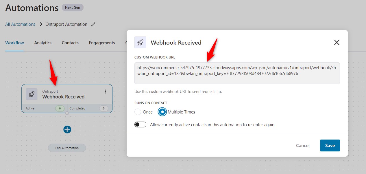 ontraport webhook received event trigger