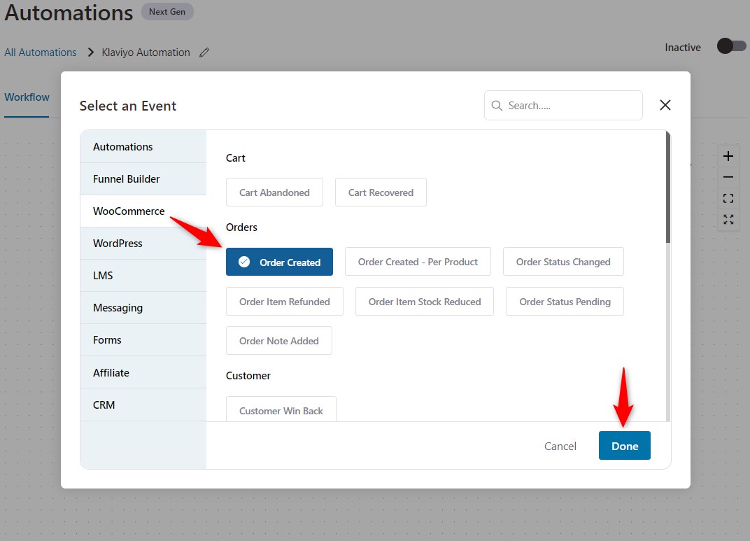 Add woocommerce order created event