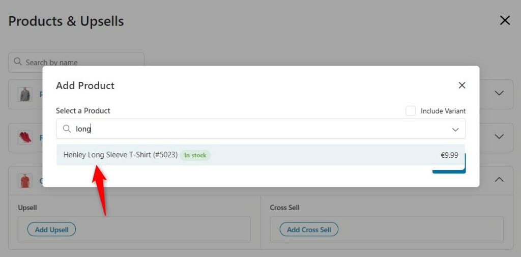 Select the upsell product