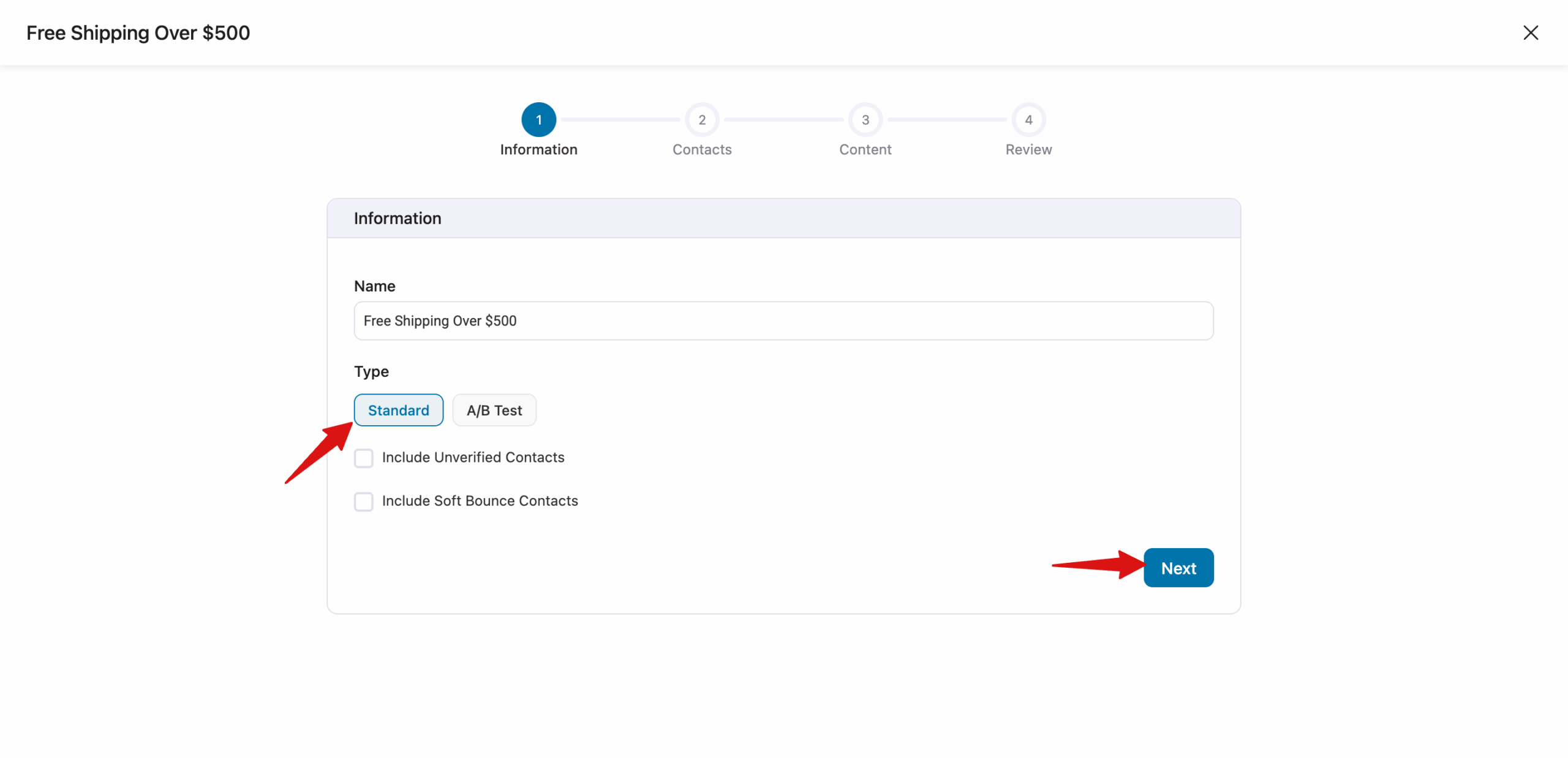 select standard bulk sms and hit next