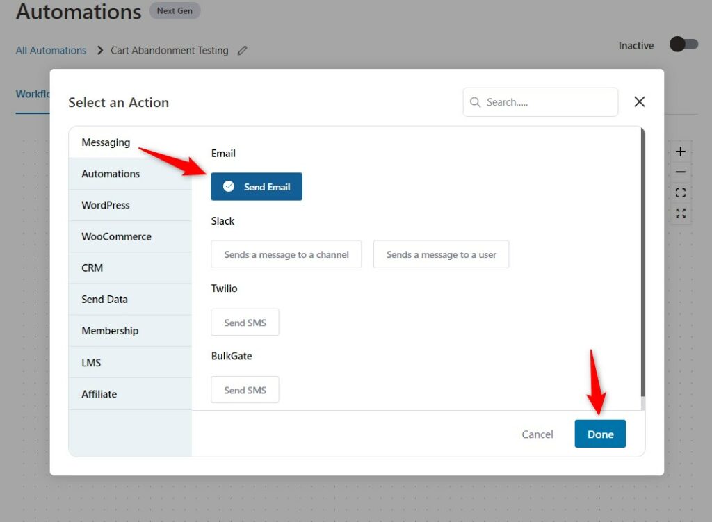 Select "Send Email" from actions