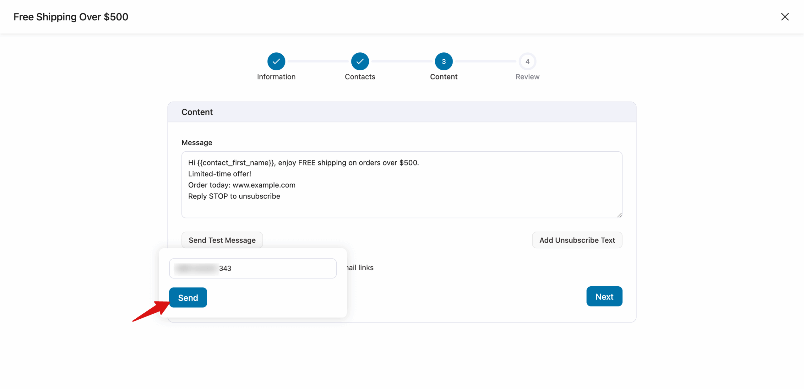 send test bulk sms for WooCommerce