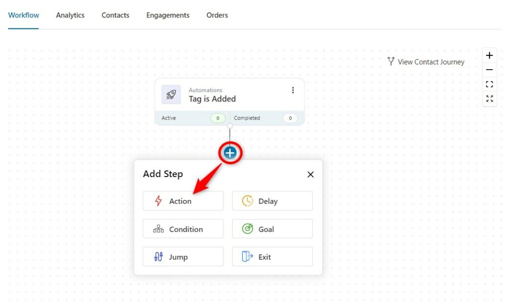 Under the (+) icon, click on the Action