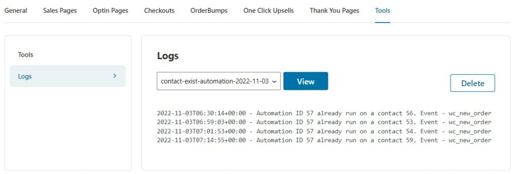 Detailed logs of an event