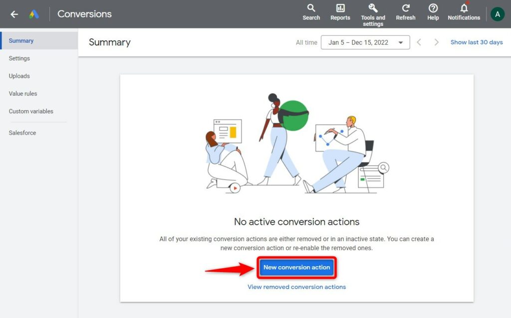Click on the New conversion action button