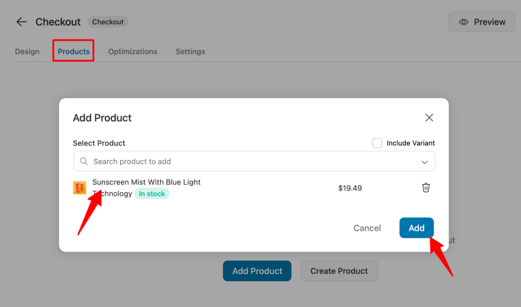 Add products to checkout page wordpress order form