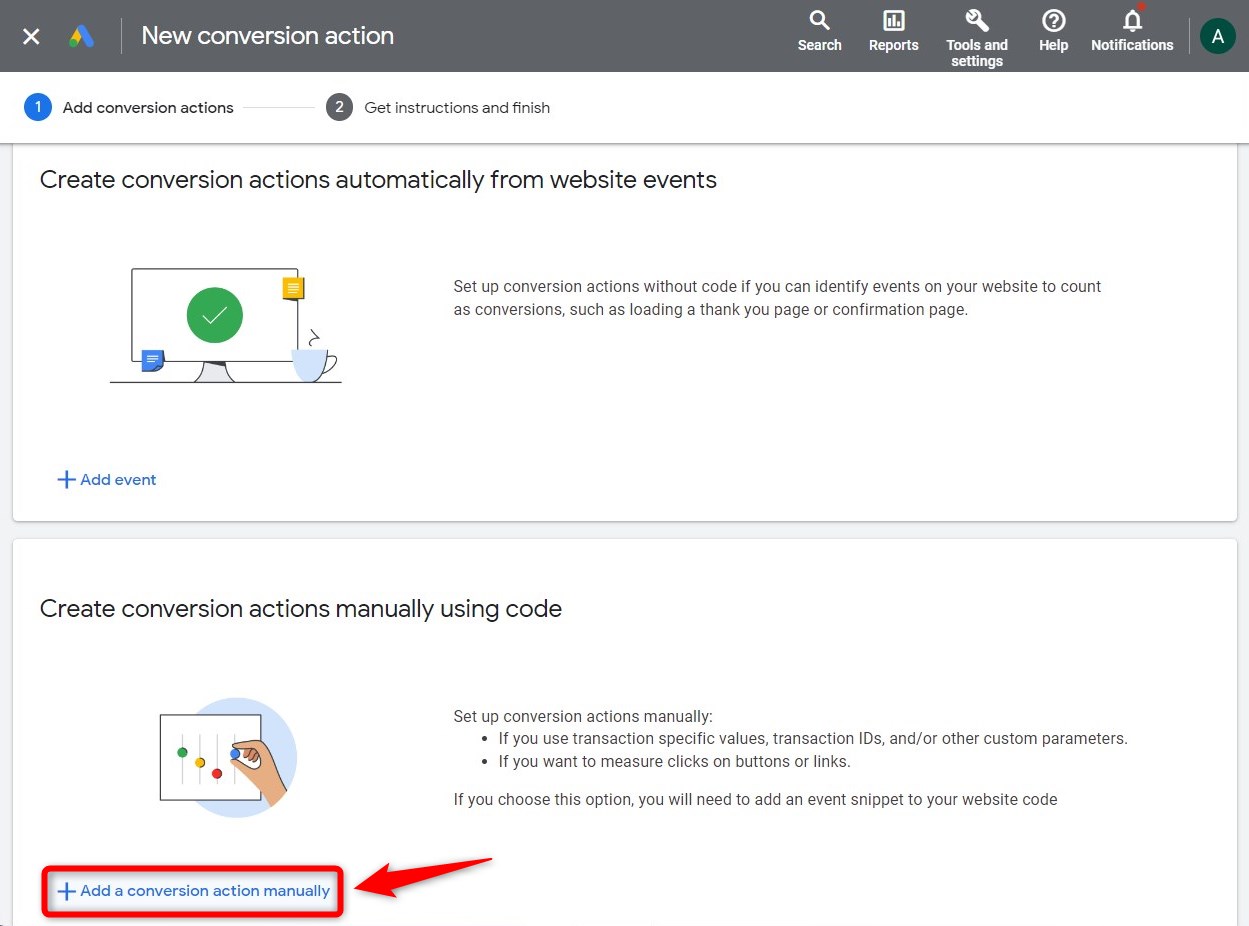 Add a conversion action manually - Google Ads conversion tracking