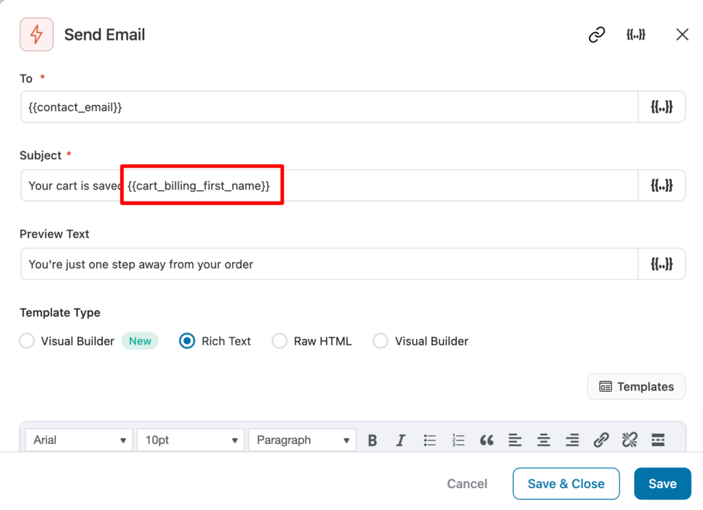 add merge tag in subject line