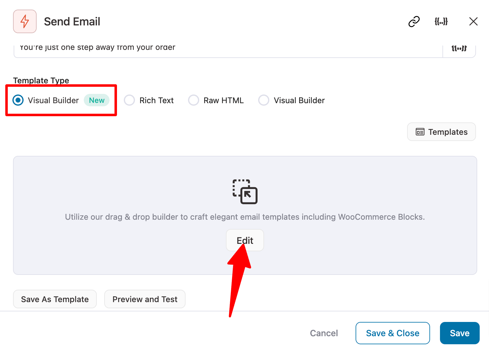 choose visual builder and click on edit to continue