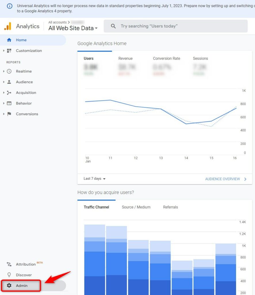 Go to the admin options from your Google Analytics dashboard