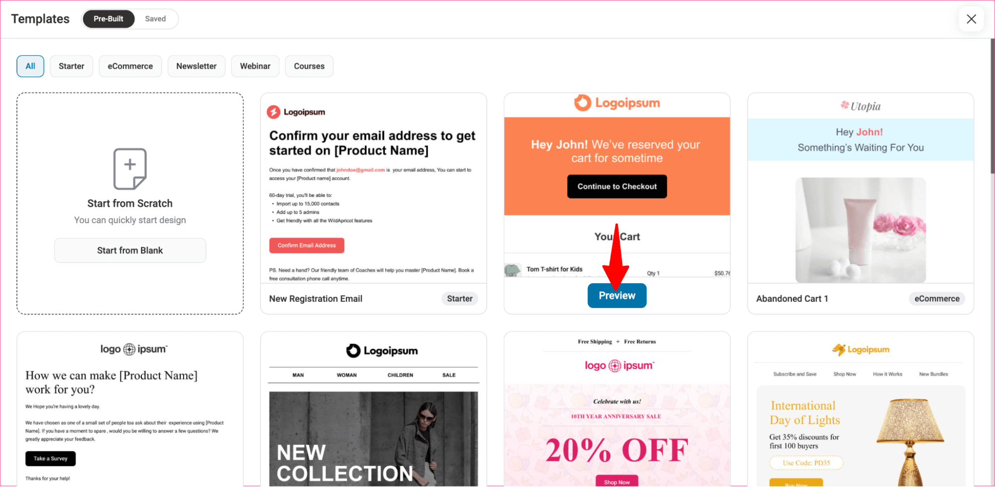 click preview on abandoned cart email