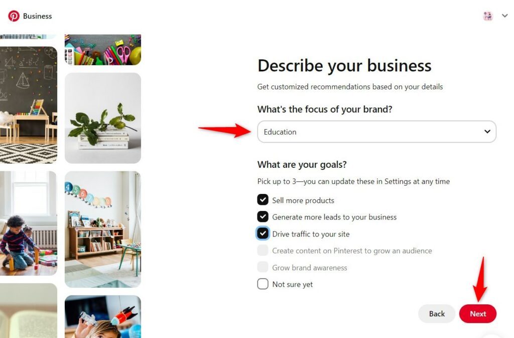 Set up your Pinterest Business account - describe your business