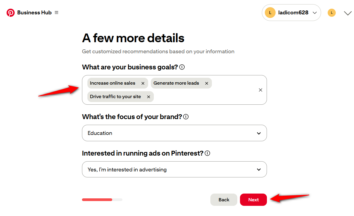 Set up your Pinterest Business account - describe your business