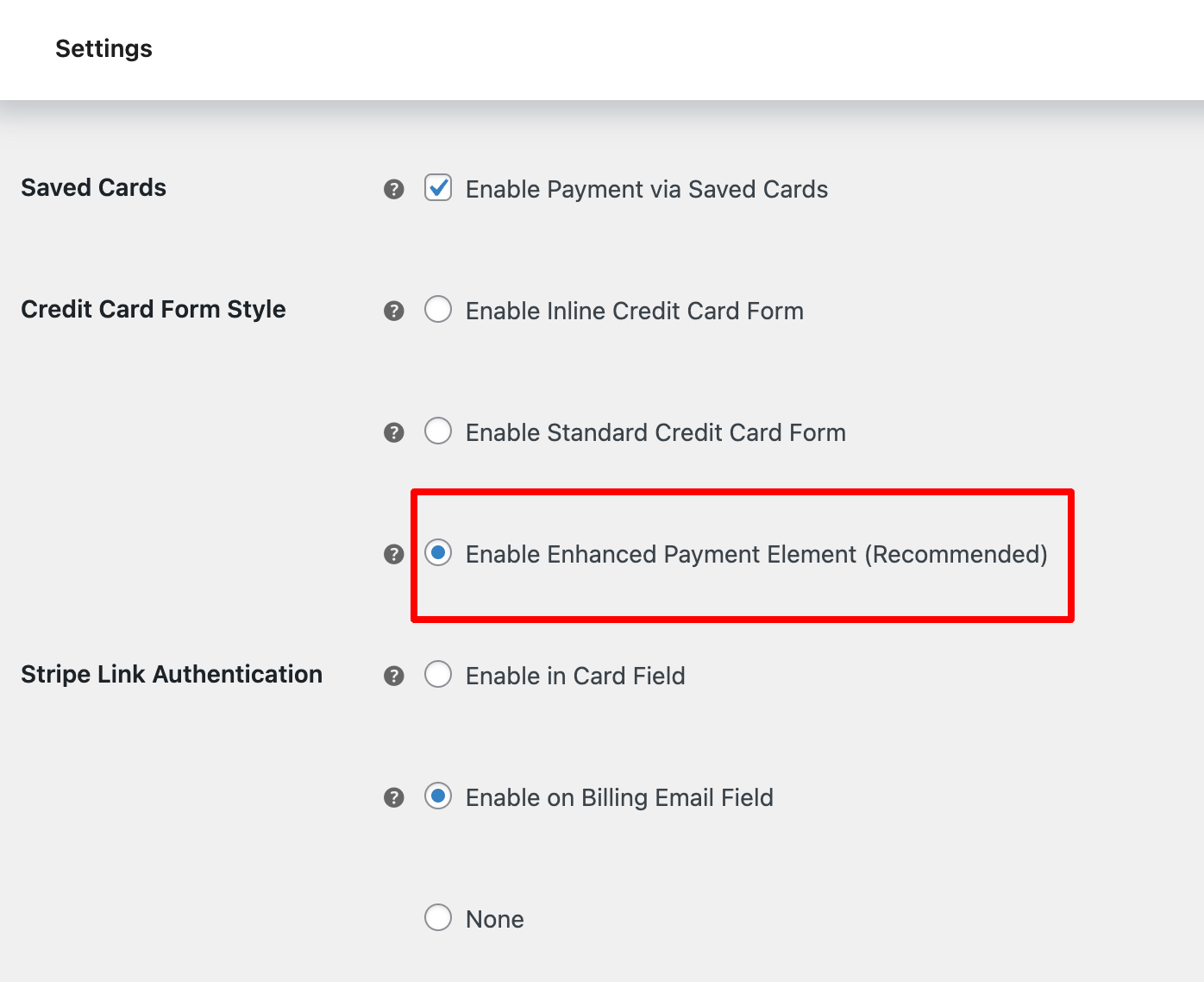 enable enhanced payment element