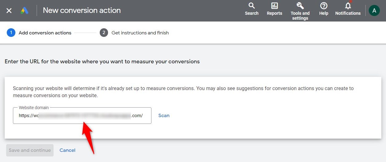 Enter the URL of your website