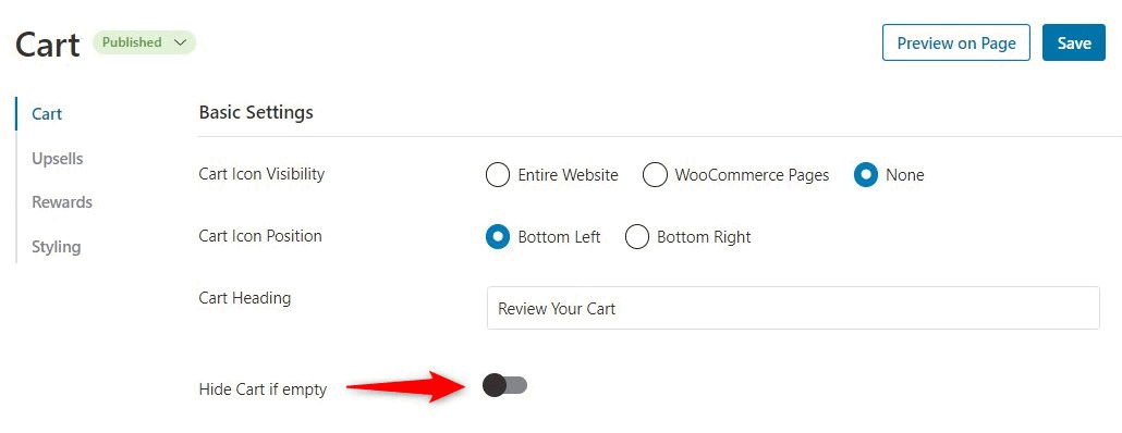 Hide cart if empty