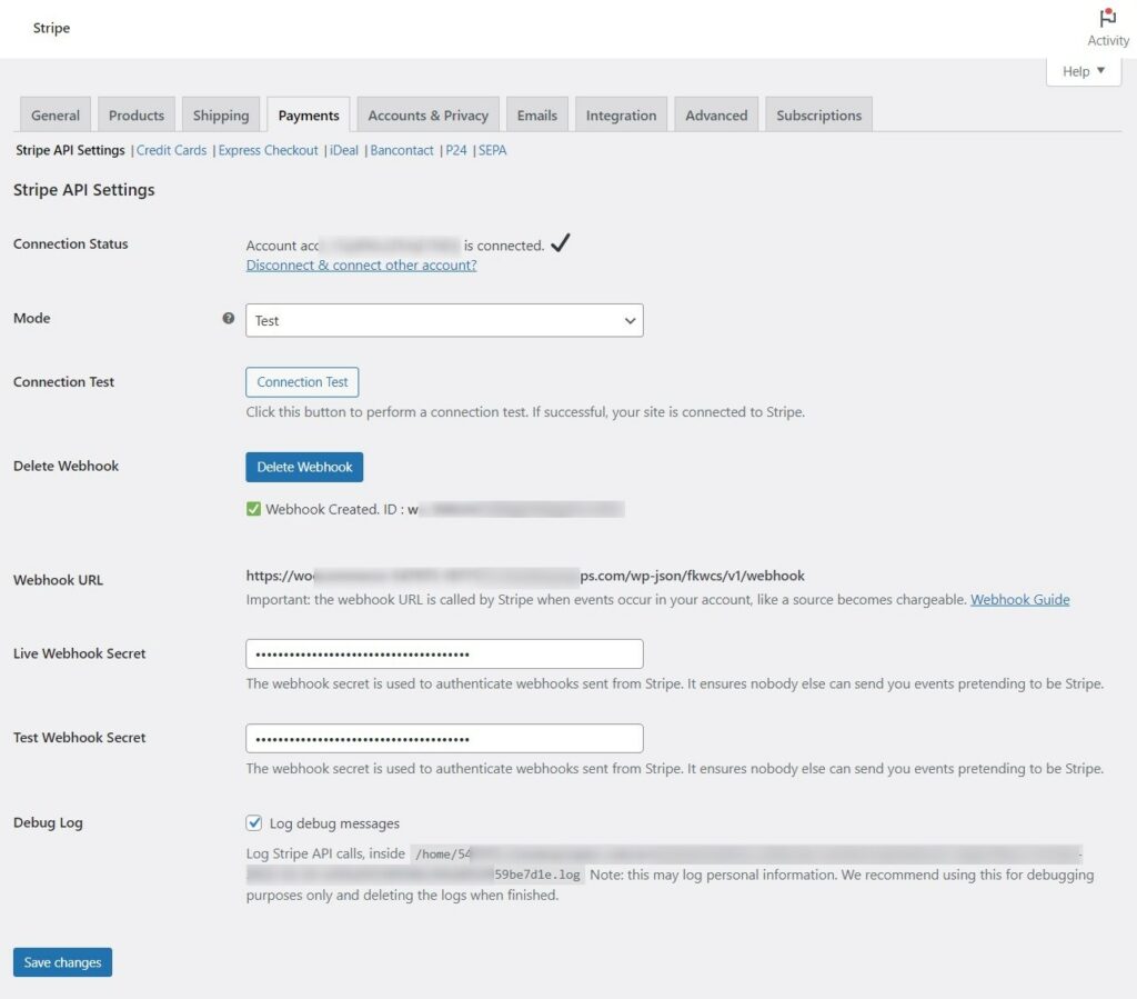 Stripe API Settings automatically configured