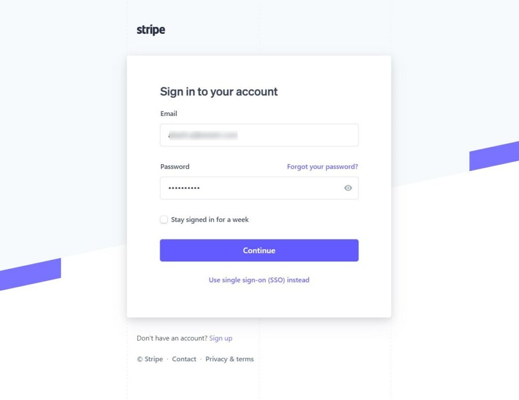 Log in to your Stripe account