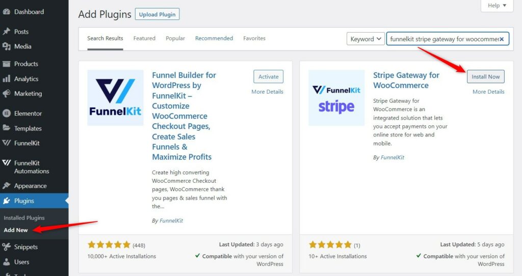 Searching for FunnelKit's Stripe Gateway WordPress plugin