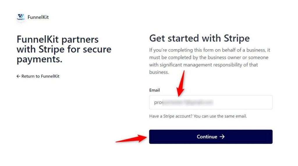 adding email address to connect with stripe