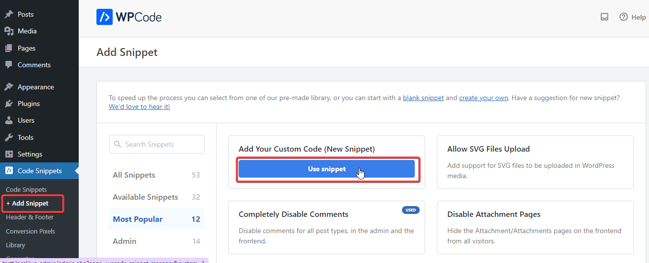 select snippet to add code