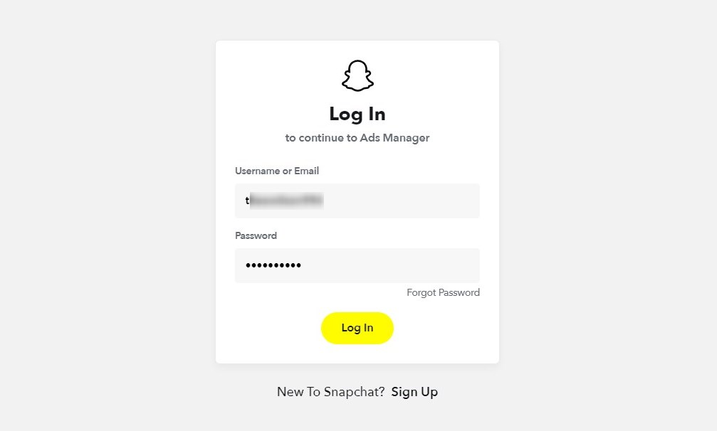 Log in to your Snapchat Ads Manager account