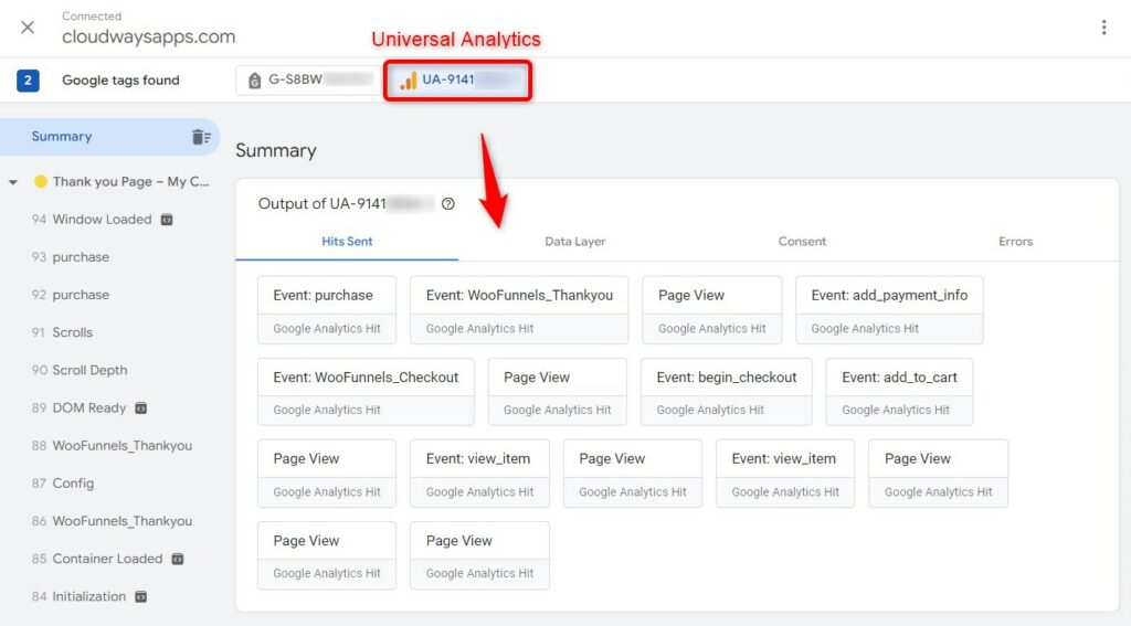 Triggered events captured for Universal Analytics
