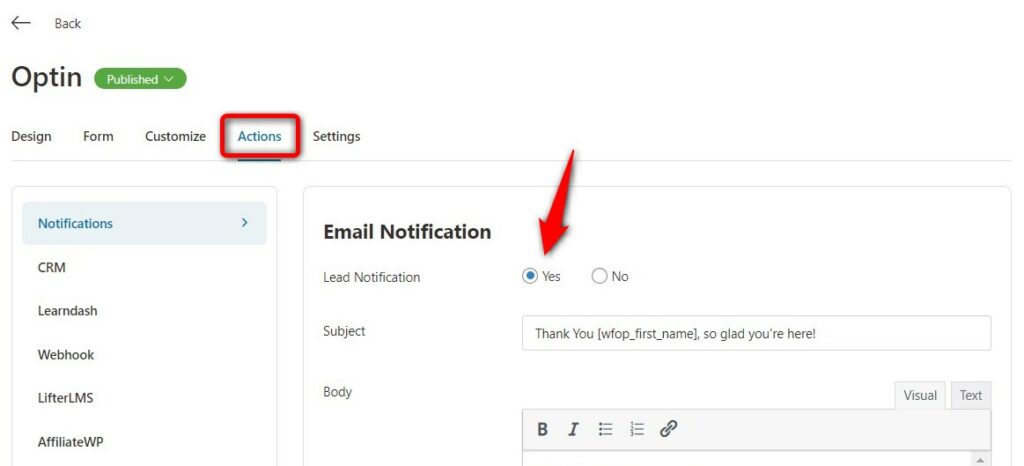 Enable lead notification for your newsletter subscription page