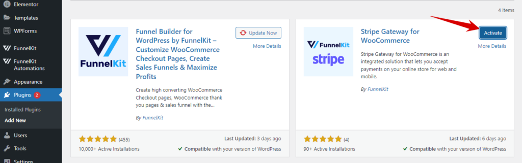 activate Stripe Gateway for WooCommerce by FunnelKit