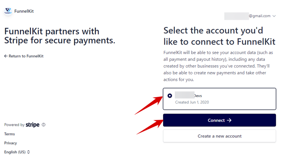 choose account and click on connect