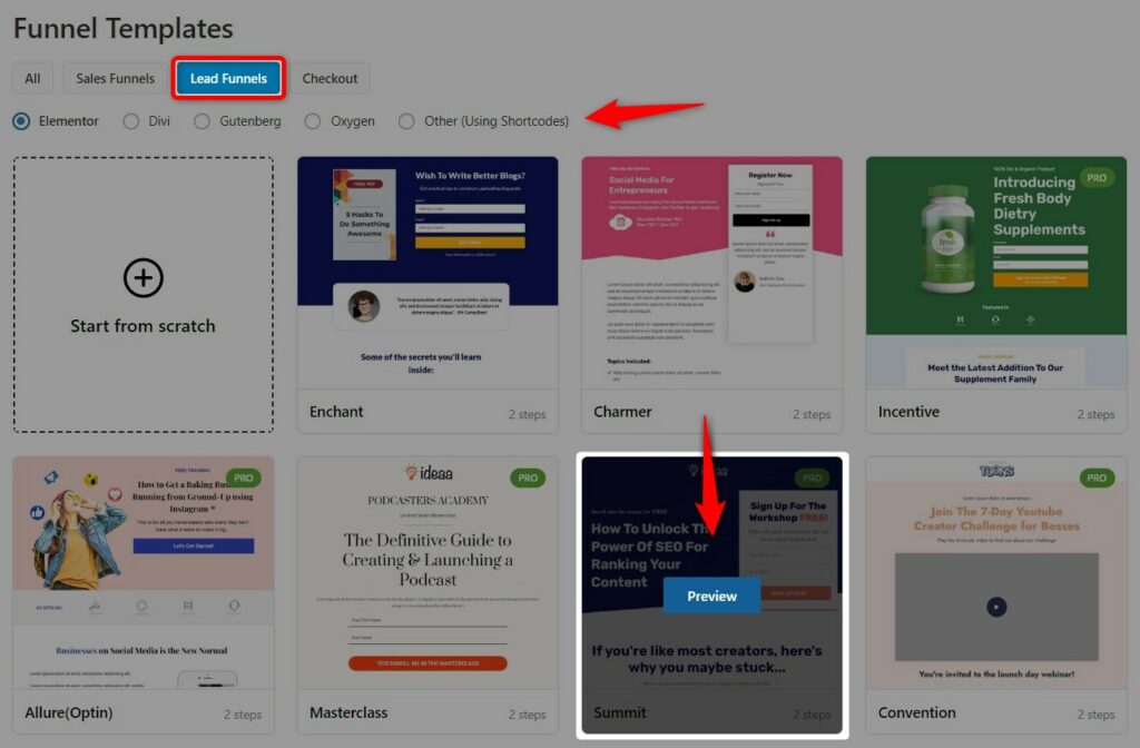 Select the lead funnel templates you like