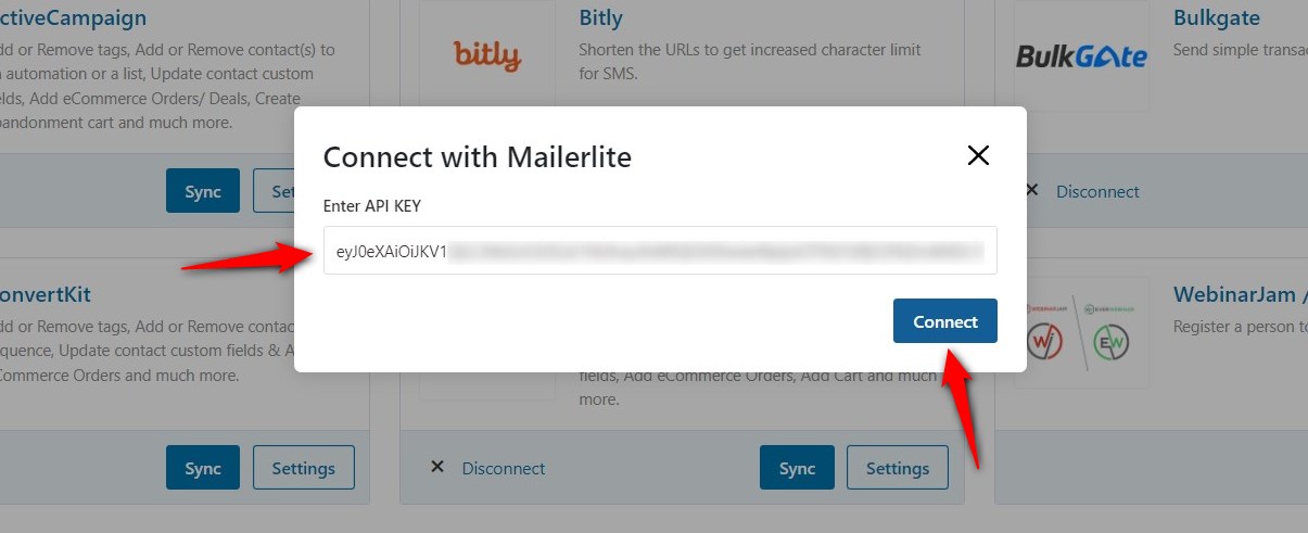 Paste the API Key and click on Connect