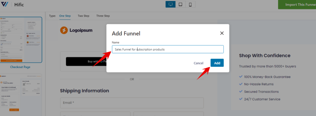 provide a name and click on Add to import sales funnel